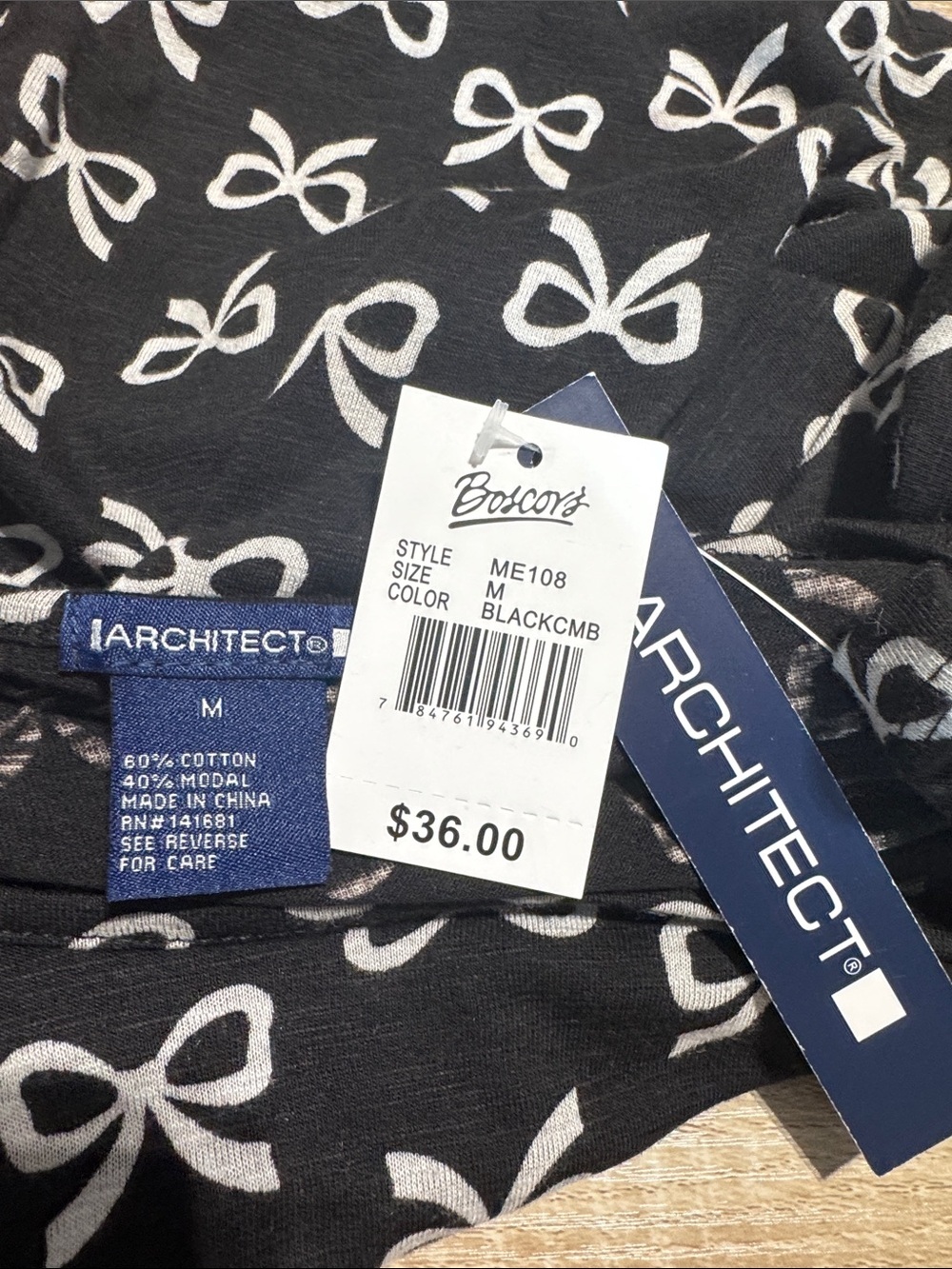 Architect Black Long Sleeve Tee with White Bow Print - Size Medium & Large - Picture 8 of 8